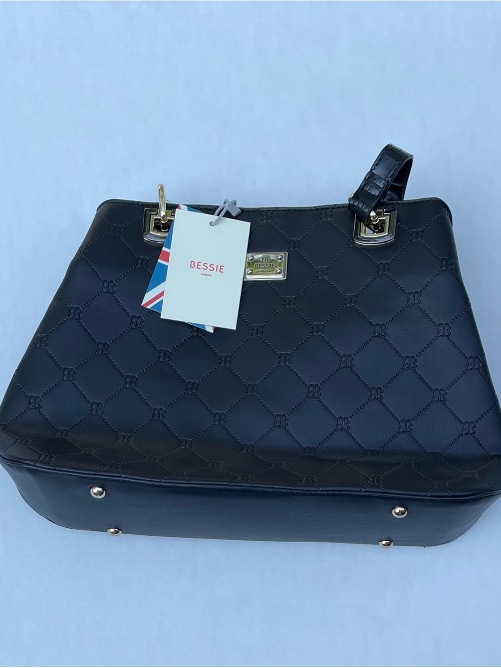 Black Quilted Tote with Gold Hardware PU Leather